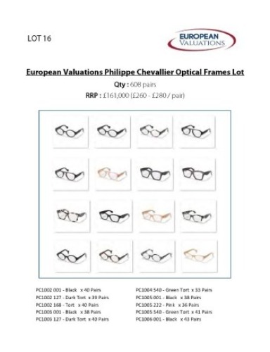 Bundle of Philippe Chevallier optical frames (Quantity: 608)