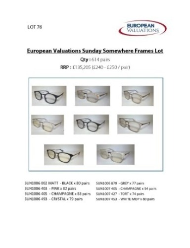 Bundle of Sunday Somewhere optical frames (Quantity: 614)