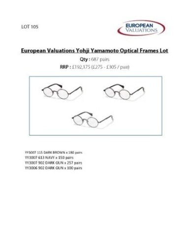 Bundle of Yohji Yamamoto optical frames (Quantity: 687)