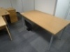 3 assorted light oak effect workstations with a matching 3 drawer pedestal and side table - 6