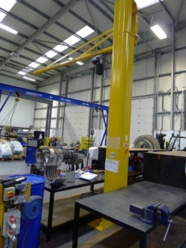 Rossendale 500kg capacity floor mounted pillar jib crane with Yale 500kg capacity electric chain hoist and pendant controls s/n 2619 (2018)
