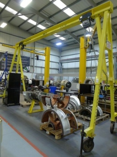 Rossendale 5 tonne mobile A frame gantry S/N 553 with 2 Yale lift360 3 tonne capacity chain hoists