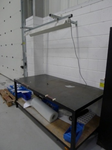 Welded steel 2 tier table with overhead strip light