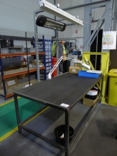 Welded steel 2 tier packing bench 200cm x 100cm with srip light, heater and bench magnifier