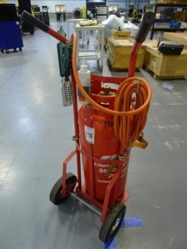 Tubular steel bottle trolley with heat gun (bottle not iuncluded)