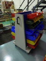 Double sided mobile storage bin rack (contents not included)