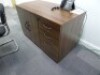 Rosewood effect meetings table with 6 charcoal tweed upholstered skid-leg chairs and matching combination unit - 2