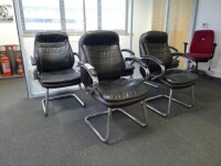 10 black leather effect skid-leg armchairs