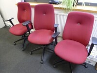 6 Summit red cloth upholstered swivel armchairs