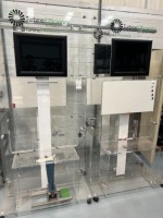 4 Mobile perspex stands with 20'' built in monitor and booklet dispenser