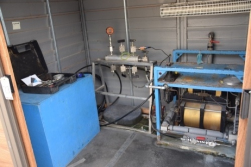 Hydratron pump test rig complete with swagelock valve system and Stork pressure transducer/recorder with enclosure (Yard)