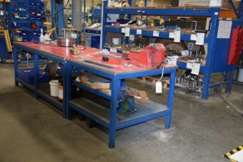 Welded steel 2 tier workbench 300cm x 100cm with Record No 25 Vice (contents not included) (Bay 2)