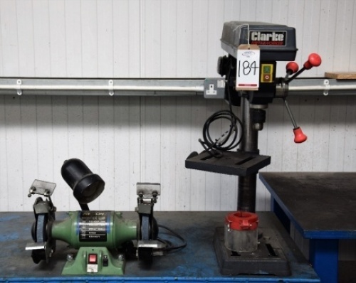Clarke CDP151B 240 volt benchtop pillar drill and a Rexton EBG-150 240 volt double ended benchtop grinder (Packing)