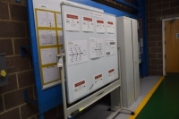 Grey steel 6ft double door cupboard and mobile dry/wipe board (Coridoor)