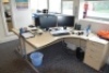 2 Light oak effect curved workstations with matching 3 drawer pedestals (Ground floor office)