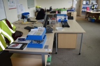4 Light oak effect curved workstations with 3 matching pedestals (Offices first floor projects)