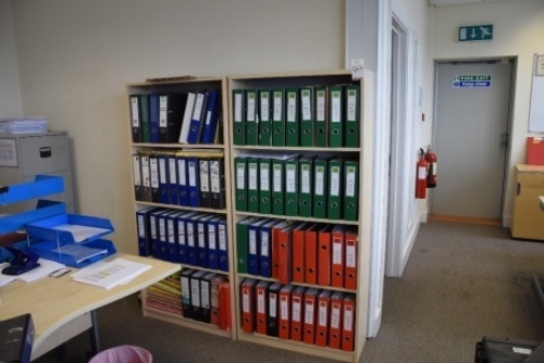 4 Light oak effect bookcases (Offices second floor accounts)