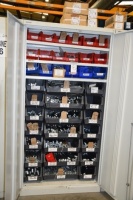 Bisley Grey steel 6ft double door cupboard and contents, mainly bolts, brush arm fixings etc (Bay 1)
