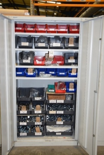 Bisley Grey steel 6ft double door cupboard and contents, mainly nuts, bolts, washers etc (Bay 1)