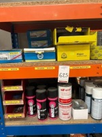 Contents of racking to include Grinding wheels, welding wire, welding masks, sander belts and other consumables