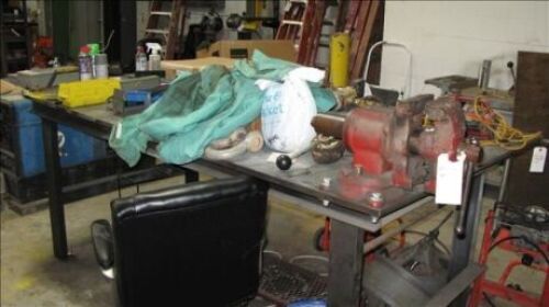 1-work table, metal top with large vise, 92" x 34"H x 49", approx 3/4" thick *** PLEASE NOTE: This lot is offered subject to bulk bid offer on lot 118