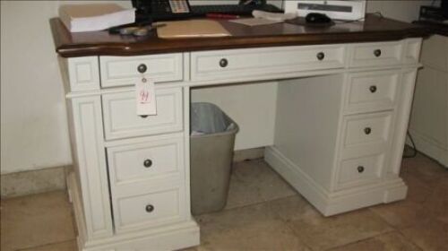 Lot--2--colonial style double pedistal desks and side table cabinet *** PLEASE NOTE: This lot is offered subject to bulk bid offer on lot 118