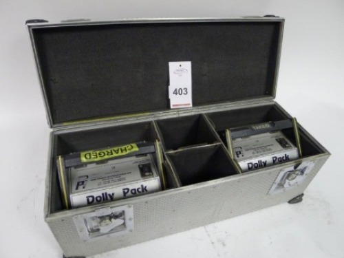 2 Cine Power Dolly Pack Nickel Cadmium Block Batteries with Charger and Flight Case