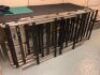 Sections of camera crane track to include:- 2 sections of 2 metre track, 2 sections of 2.5 metre track, 1 section of 2 metre track with ramp and 1 section of 140mm track. Also to include 8 sections of square wooden track platform blocks and 10 sections of - 5